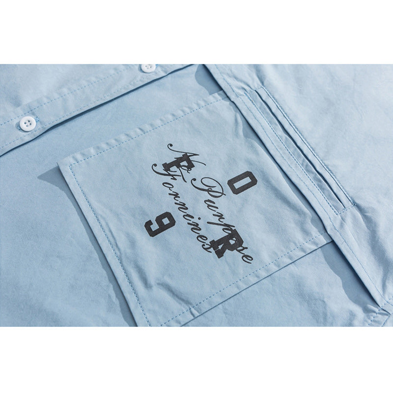 Printed pocket plain work short sleeve shirt