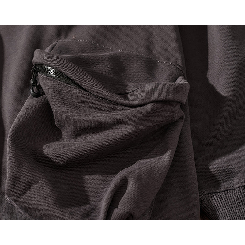 Heavyweight half-button sweatshirt with 3D pockets