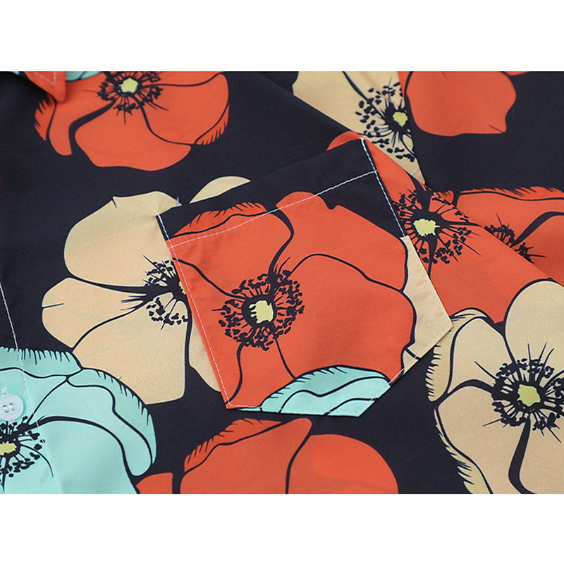 New summer color combination floral print short sleeve shirt