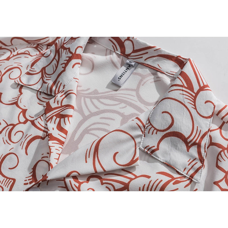 Cuban color "Wave" all-over print aloha shirt, short sleeves