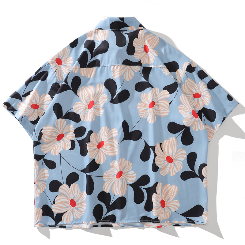 New summer color combination floral print short sleeve shirt