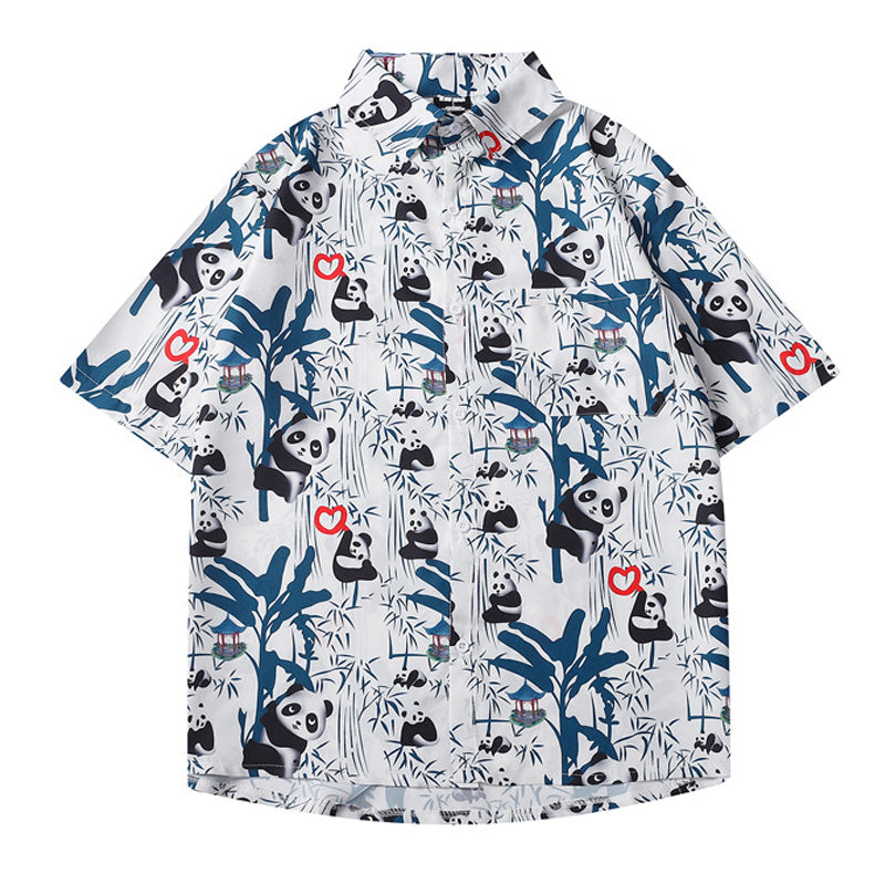 Hawaiian Panda Bamboo Print Short Sleeve Shirt