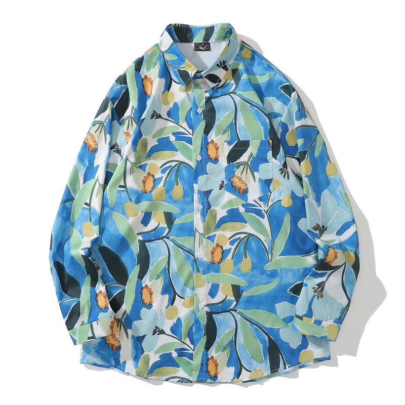 Long Sleeve Vacation Painting Print Shirt