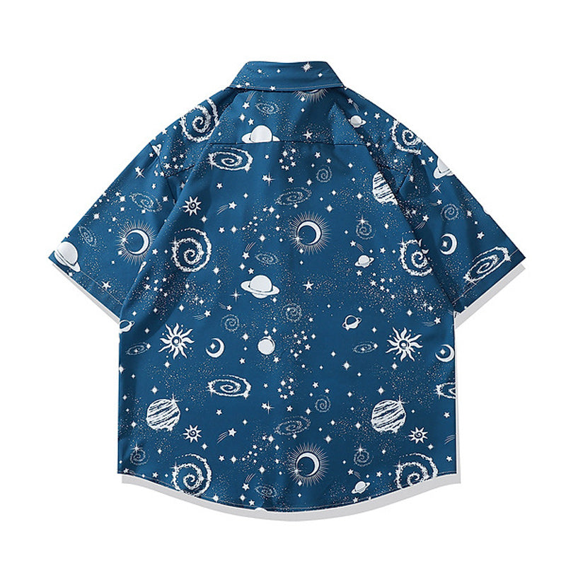 Space/Sky Print Short Sleeve Shirt