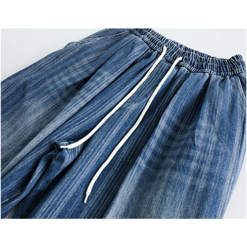 Washed Elastic Waist Straight Jeans