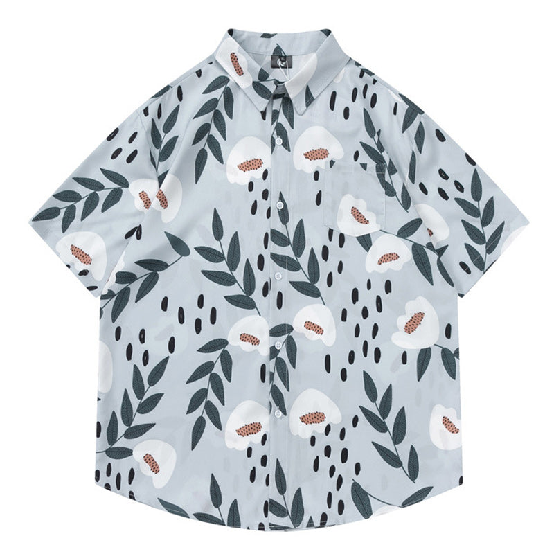 Retro all-over print aloha shirt, short sleeves