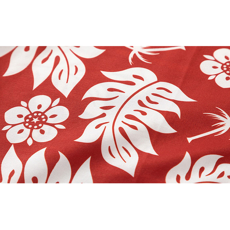 A must-see for fashion! Red leaf print short-sleeved shirt