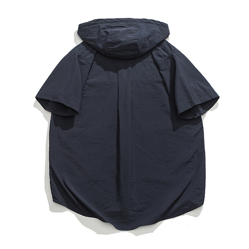 "Play Outside!" Hooded short-sleeved shirt with functional pockets