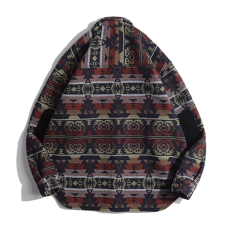NAVAJO all-over print wool-blend tweed overshirt with elbow patches