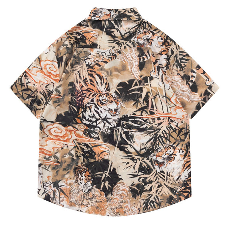 Retro "Tiger" Print Short Sleeve Shirt