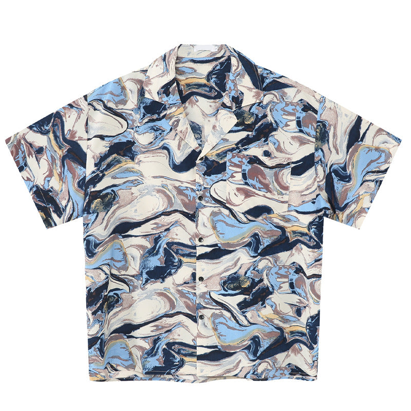 Tie-dye retro print short-sleeved shirt