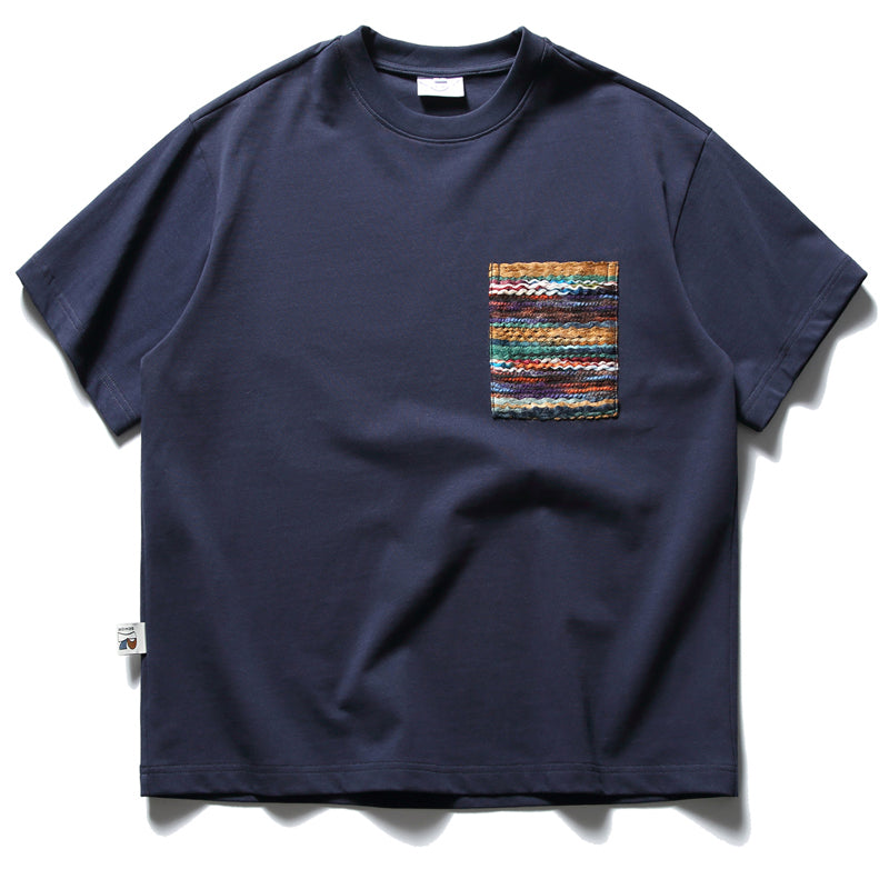 300g夏新作編みポケットエスニック風Tシャツ