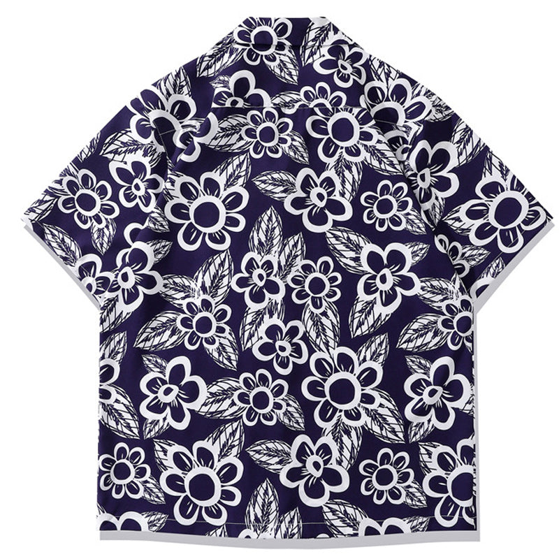 Retro floral all-over print aloha short-sleeved shirt