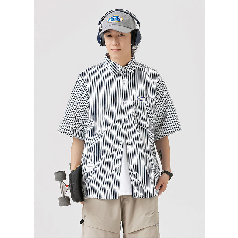 Classic striped pocket work shirt