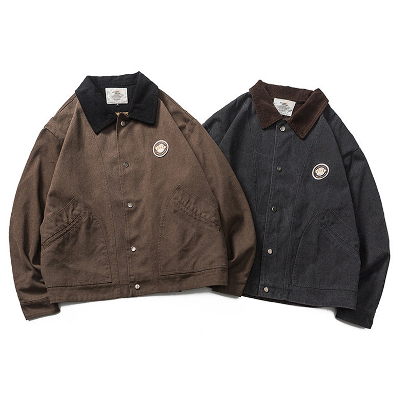 Plain, loose-fitting coat pocket lapel jacket