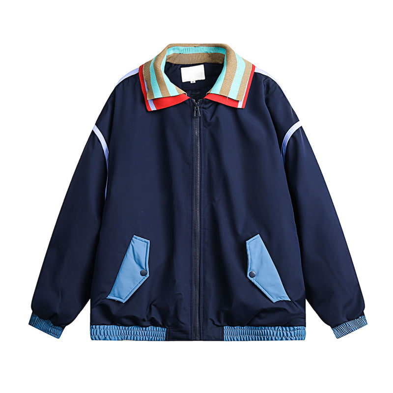 Oversized mixed-color thick coat, loose-fitting down jacket