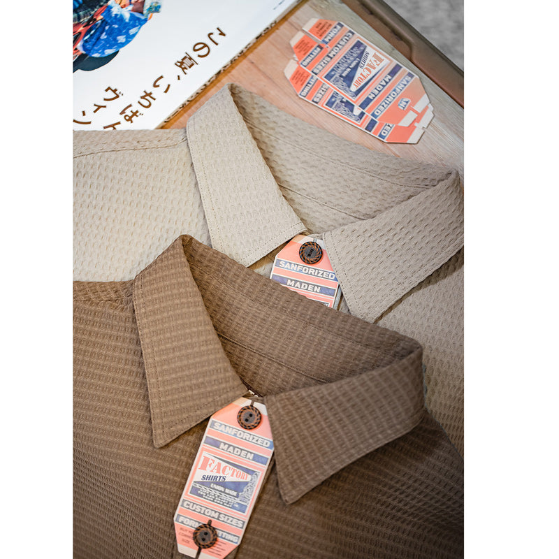 Two-tone waffle long-sleeved work shirt