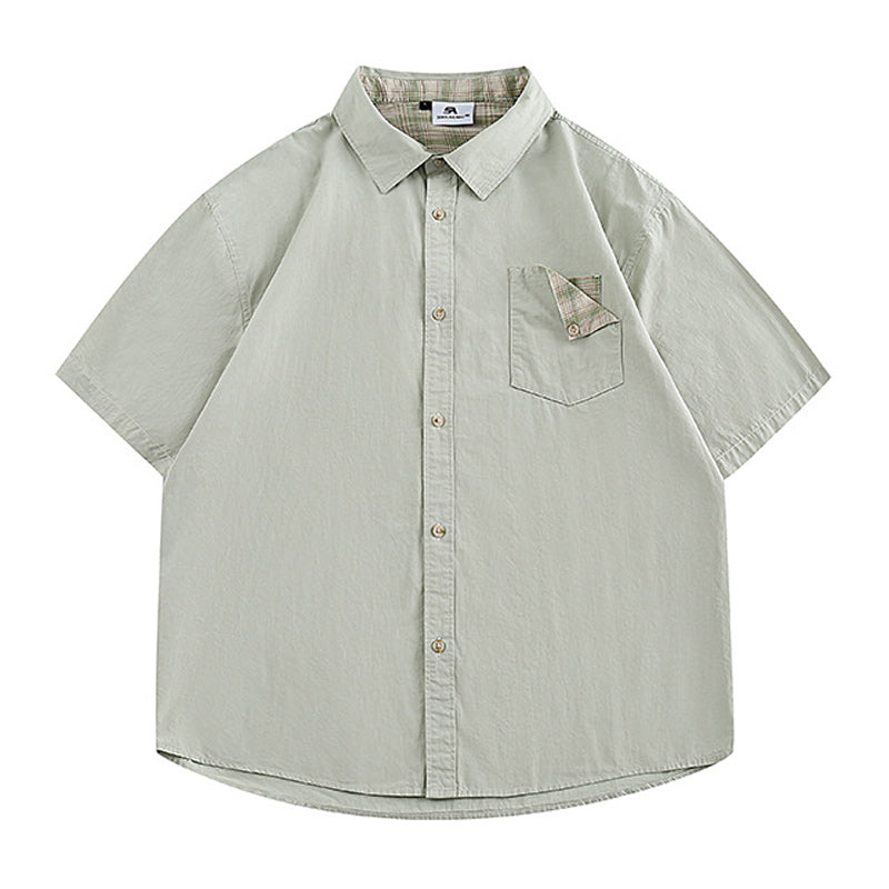 Checkered pocket work short-sleeved shirt