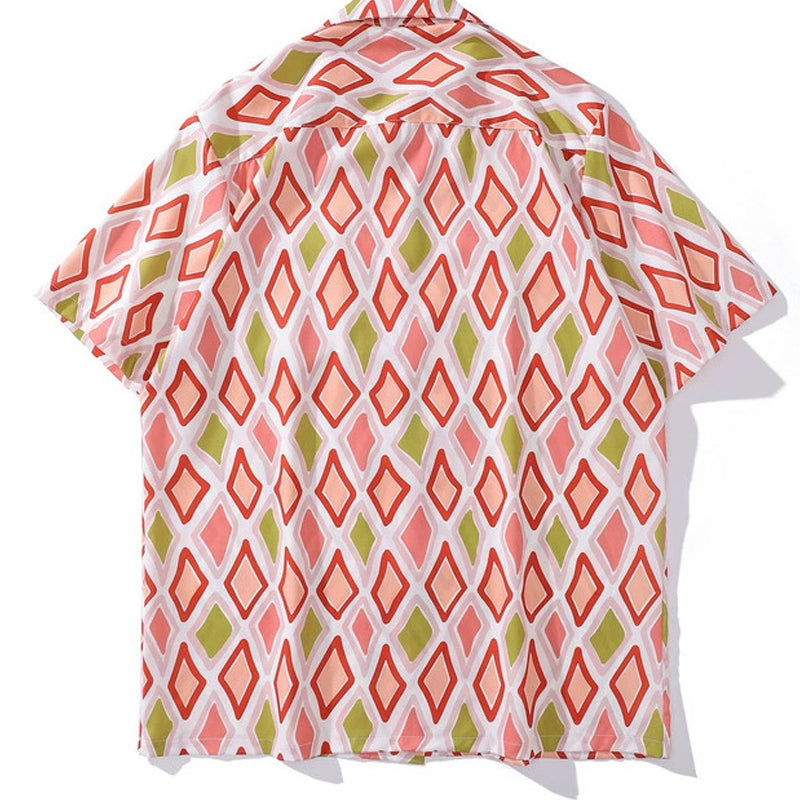 New summer check color combination print short sleeve shirt