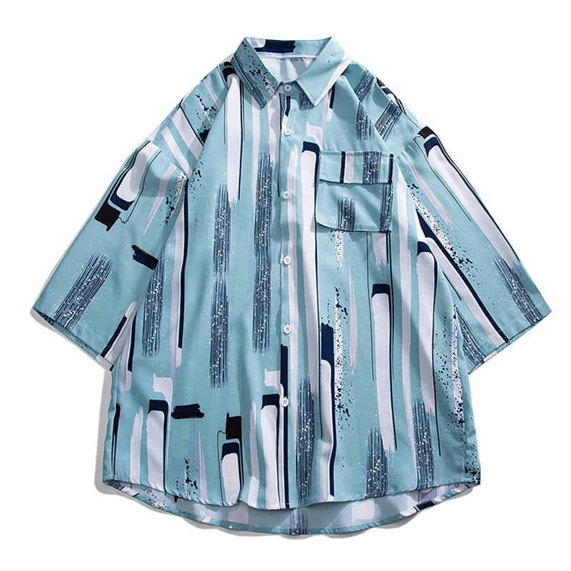 Retro print short sleeve aloha shirt