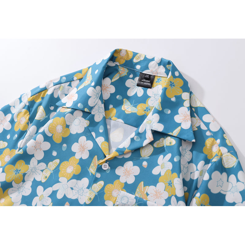 New summer color combination floral print short sleeve shirt