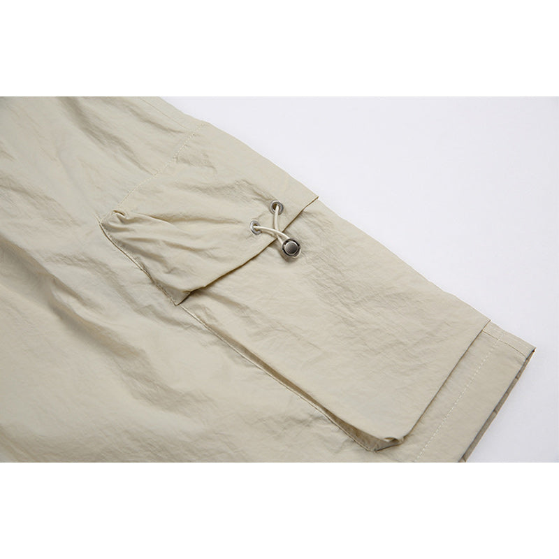 Solid color drawstring pocket track shorts