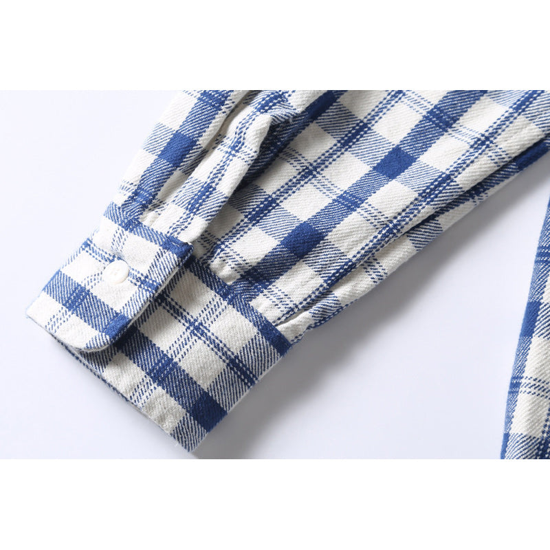 INS popular classic check pattern pocket long sleeve shirt