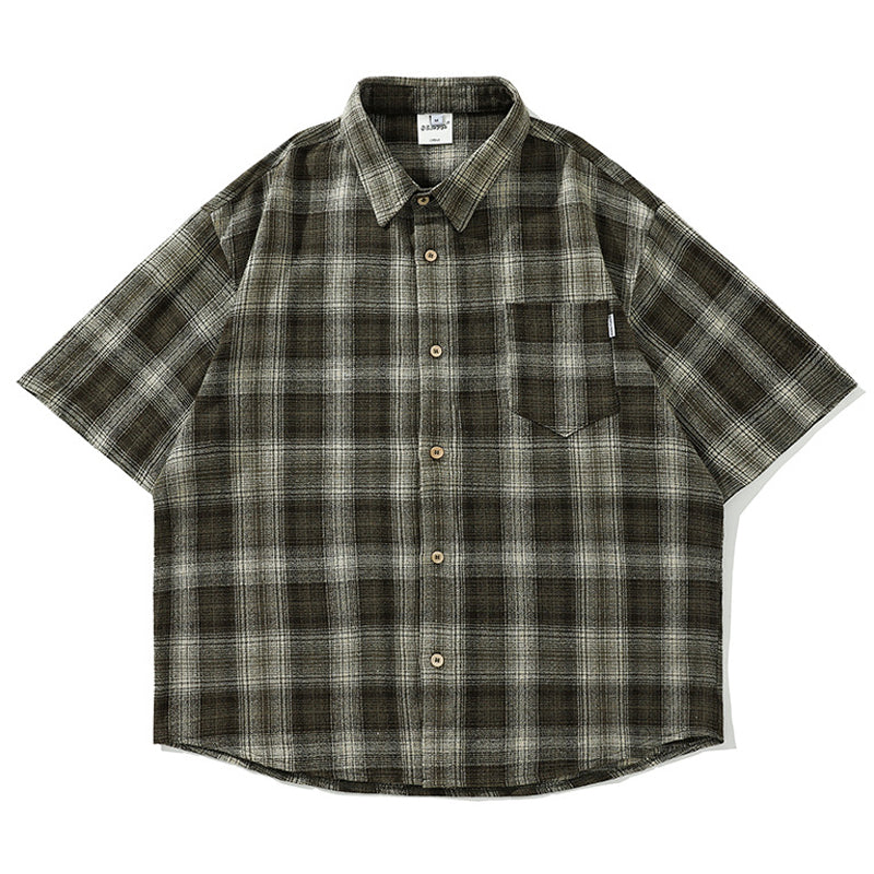 Dyed over-checked short-sleeved shirt