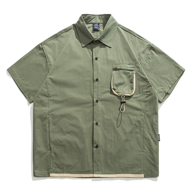 Drawcord pocket cotton short sleeve shirt available in 3 colors