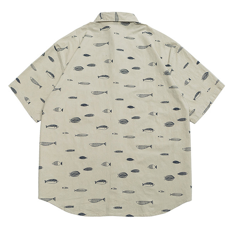 New for summer: Fish print short-sleeved shirt