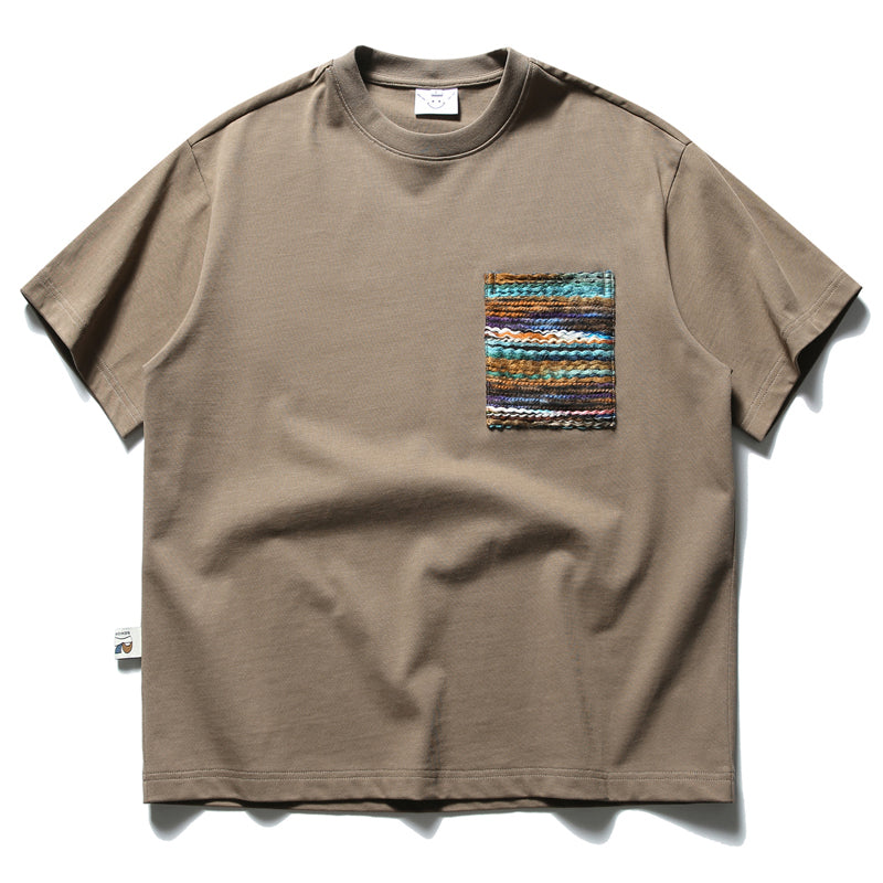 300g夏新作編みポケットエスニック風Tシャツ
