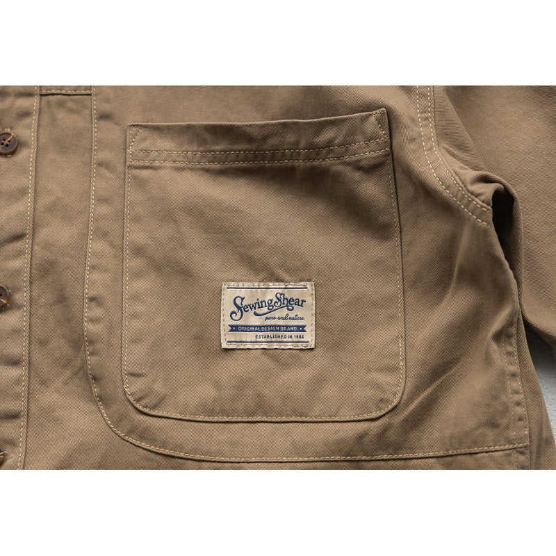 Multi-pocket classic plain work short-sleeved shirt