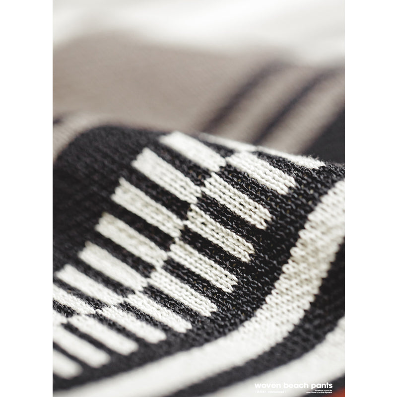 Ethnic striped intarsia beach shorts with Navajo tag