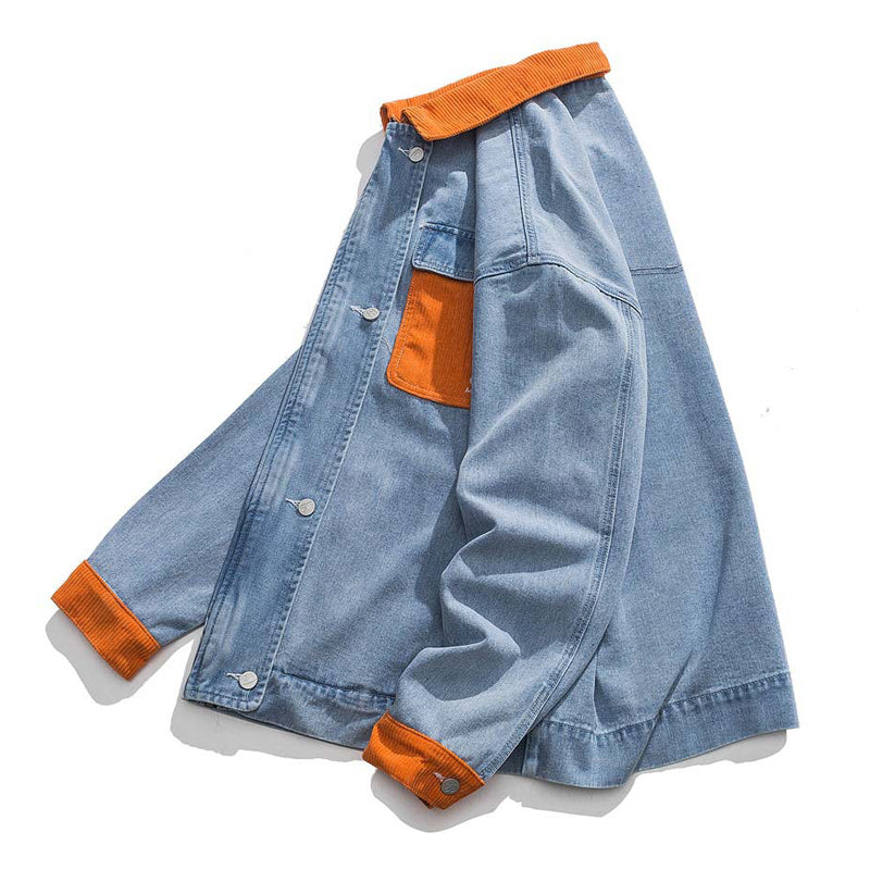 Orange corduroy washed denim jacket