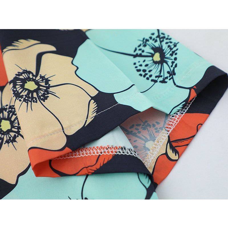 New summer color combination floral print short sleeve shirt