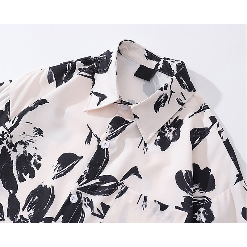 Floral print, smooth texture, long sleeve shirt