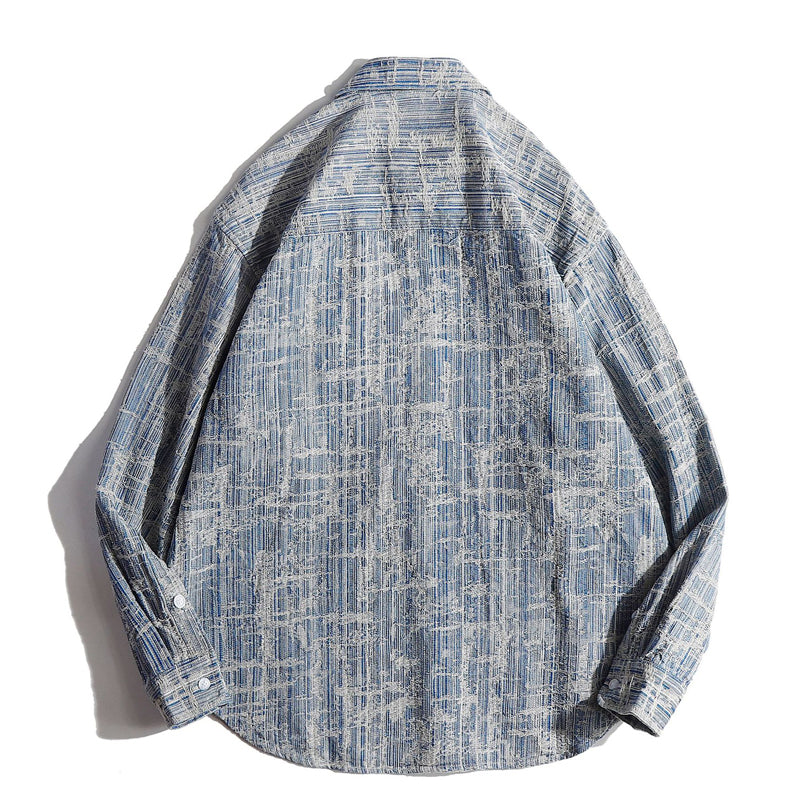 Distressed blue long-sleeved shirt