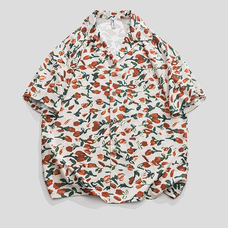 Cuban color floral print aloha shirt short sleeve
