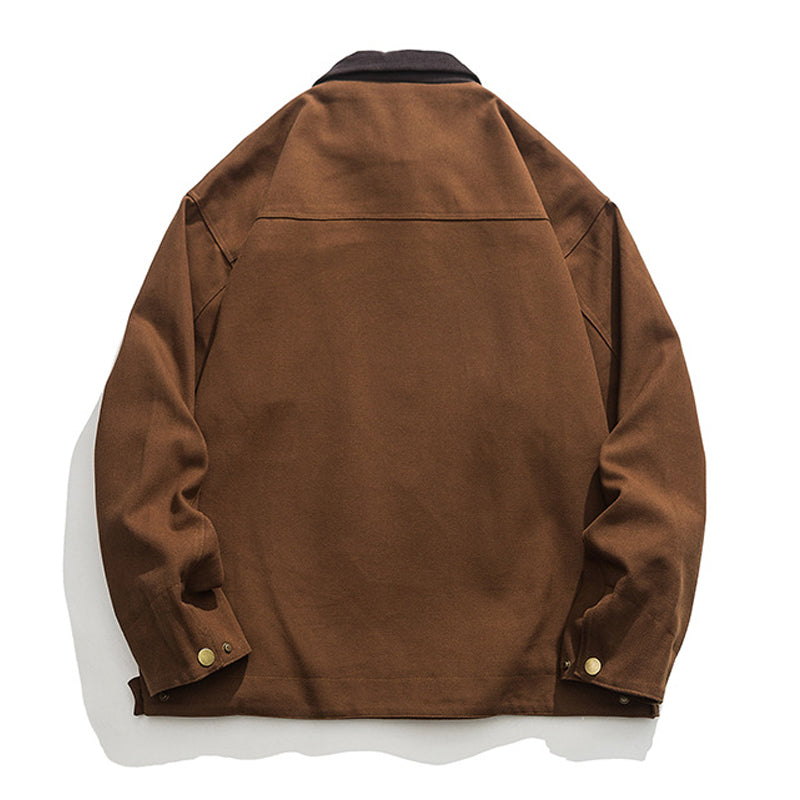 Corduroy neck multi-pocket retro jacket