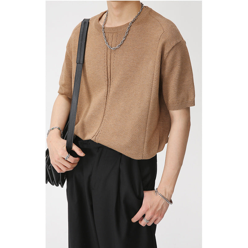 Simple knitted loose short sleeve knit T-shirt