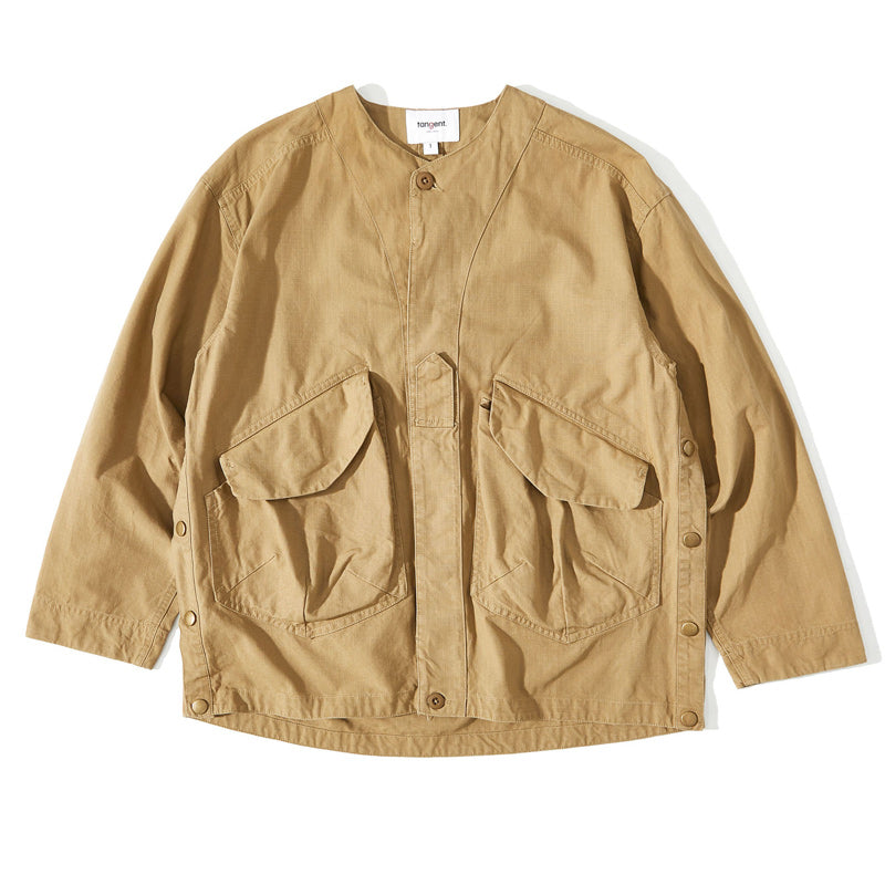 Luxurious V-neck plain functional pocket jacket