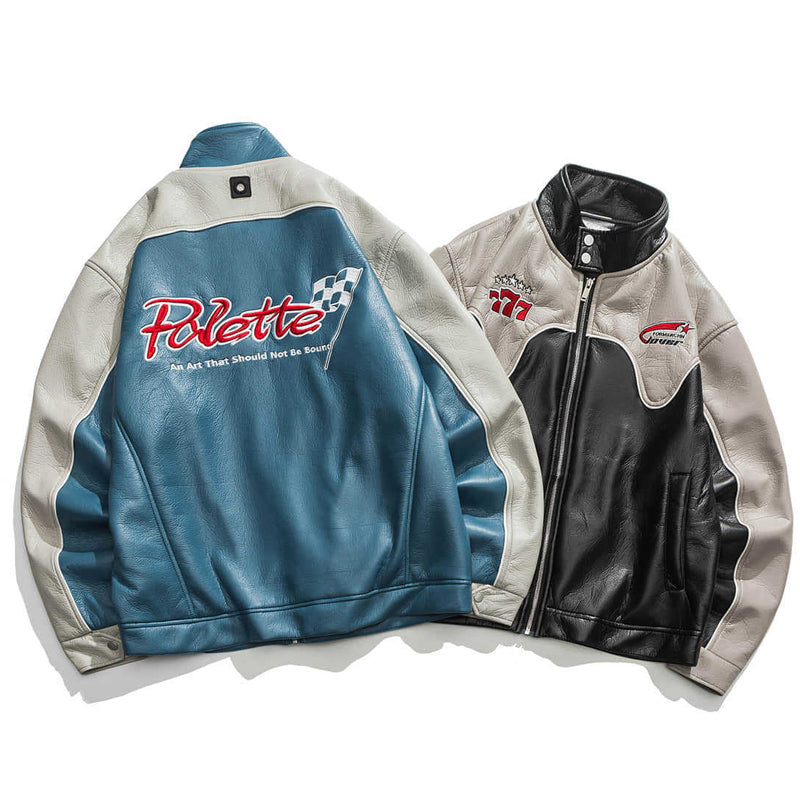 American casual embroidered retro PU jacket