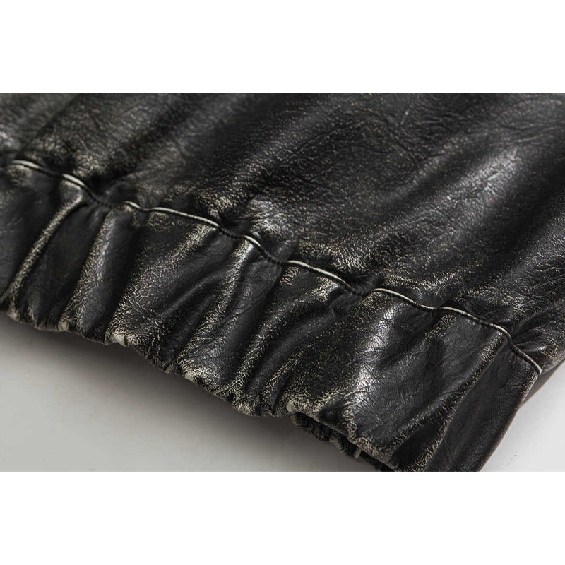 Retro stand-collar distressed motorcycle jacket