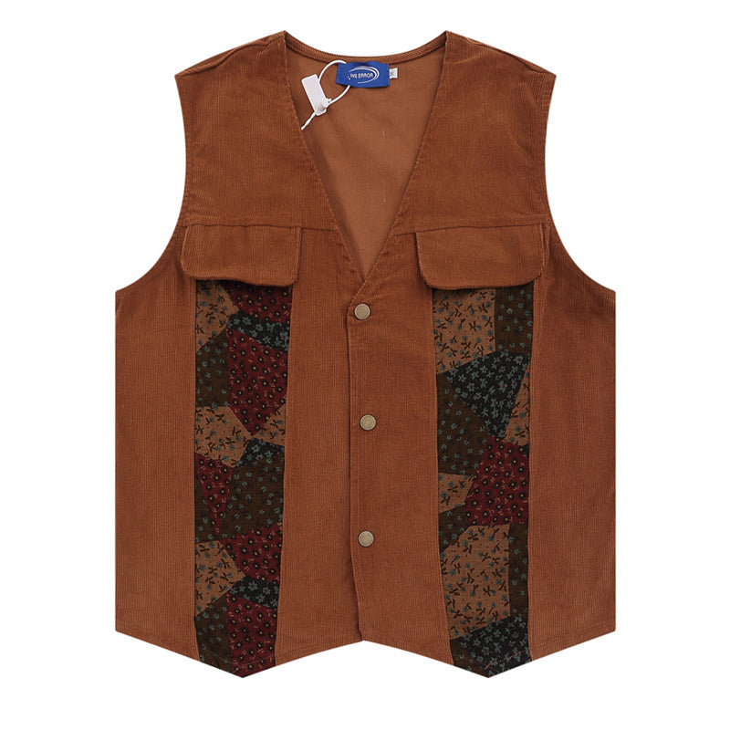 Corduroy print V-neck vest