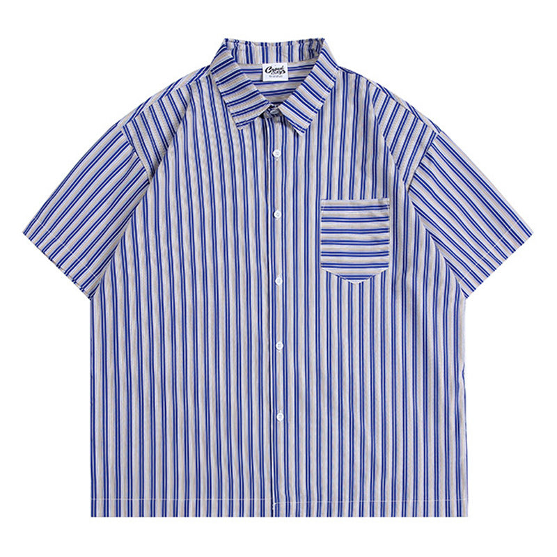 Classic striped work short-sleeved shirt
