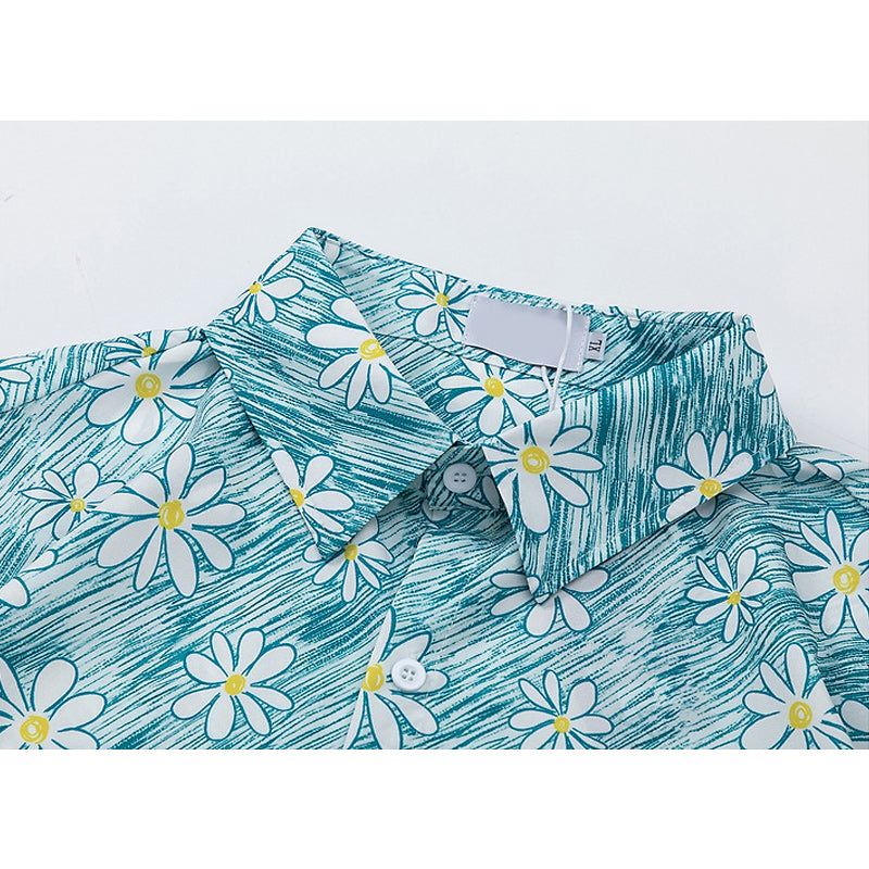 Fresh Hawaiian floral short-sleeved shirt