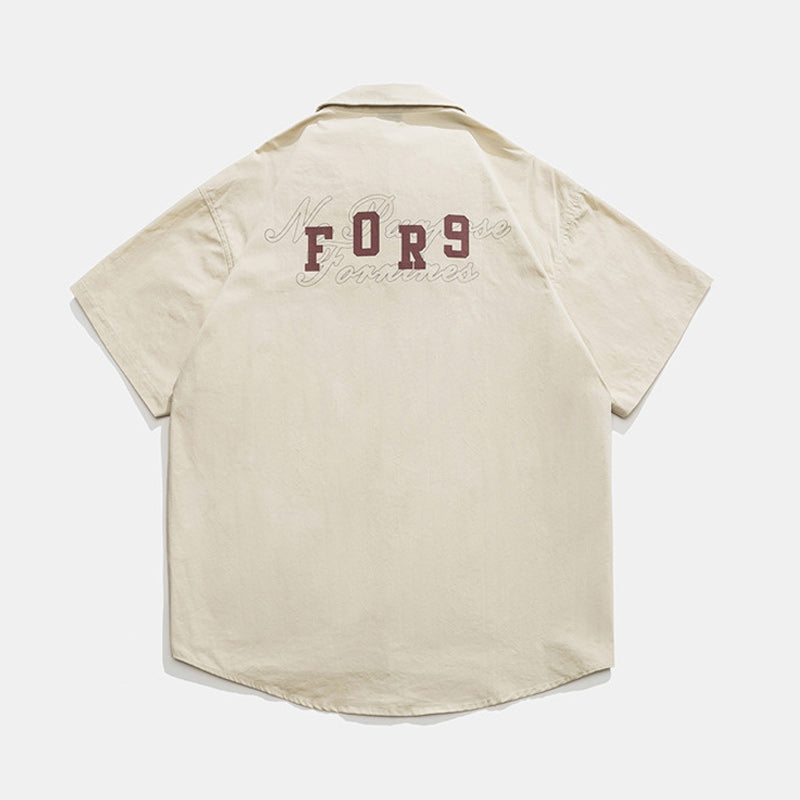 Printed pocket plain work short sleeve shirt
