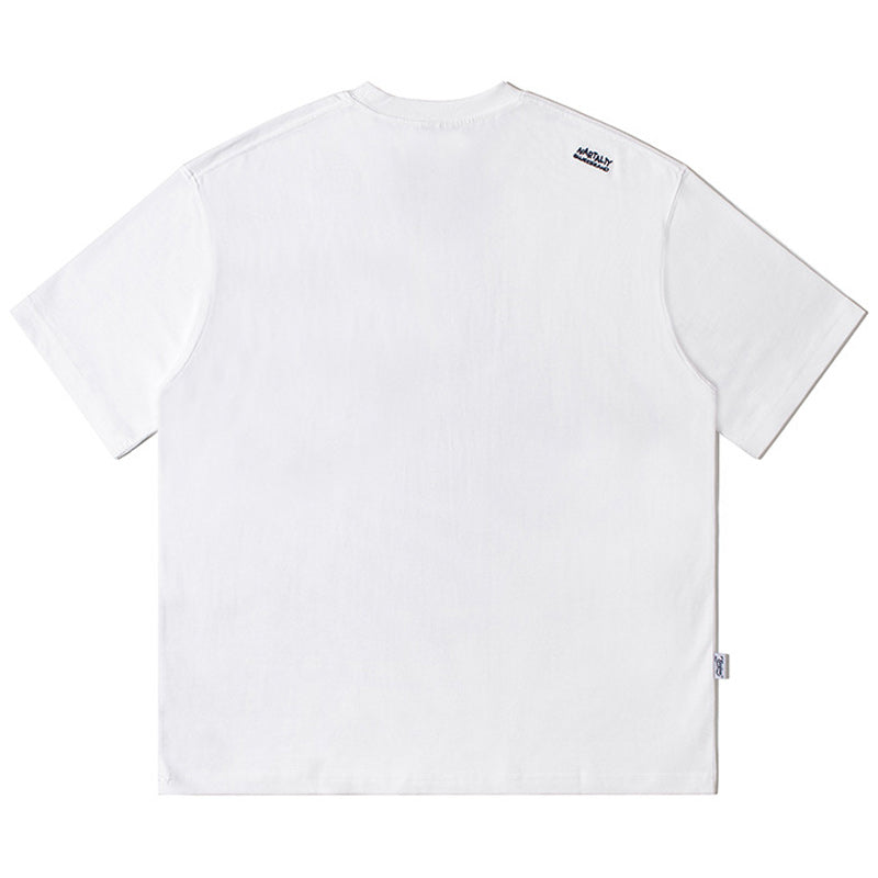 Embroidered pocket plain casual short sleeve T-shirt
