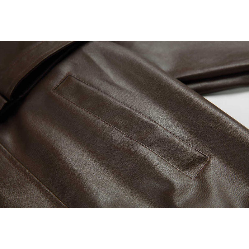 Classic American casual plain PU leather jacket