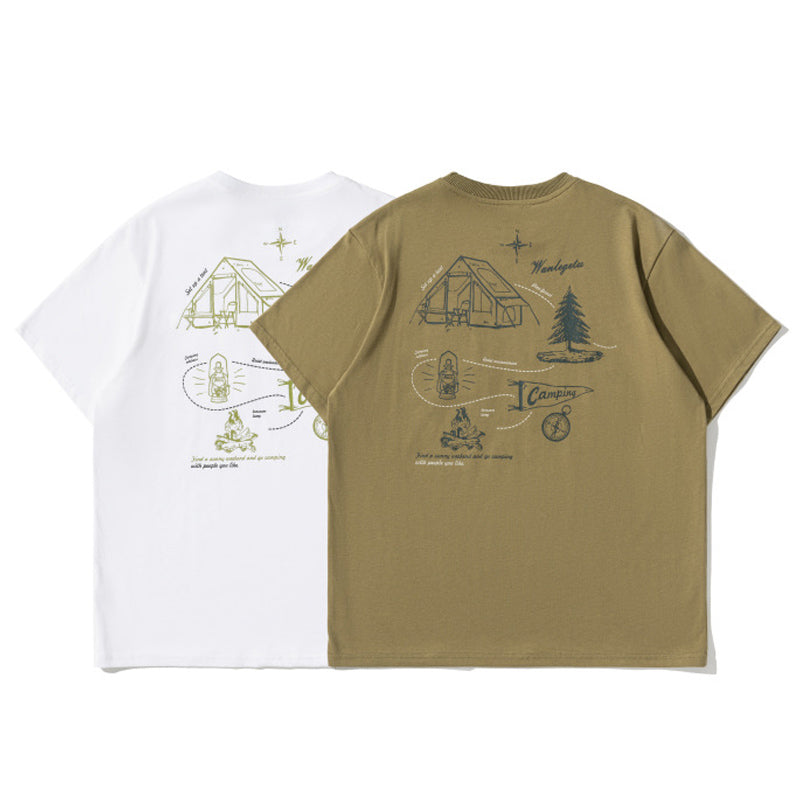 夏新作 Yama camping プリント半袖Tシャツ